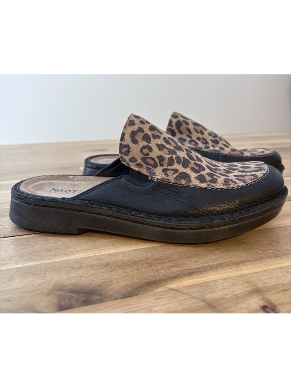 Naot Shoes Black Procida Mule Leopard Print Leather Slip On Casual Sz 37 6